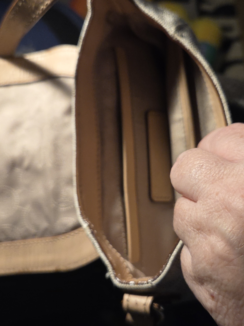 Michael Kors Beige Canvas & Tan Leather Crossbody Bag - Picture 4 of 4